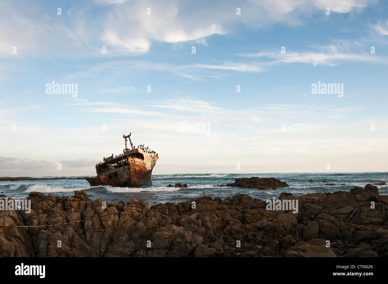 Paysage avec un naufrage, Cape Agulhas, Western Cape, Afrique du Sud Banque D'Images