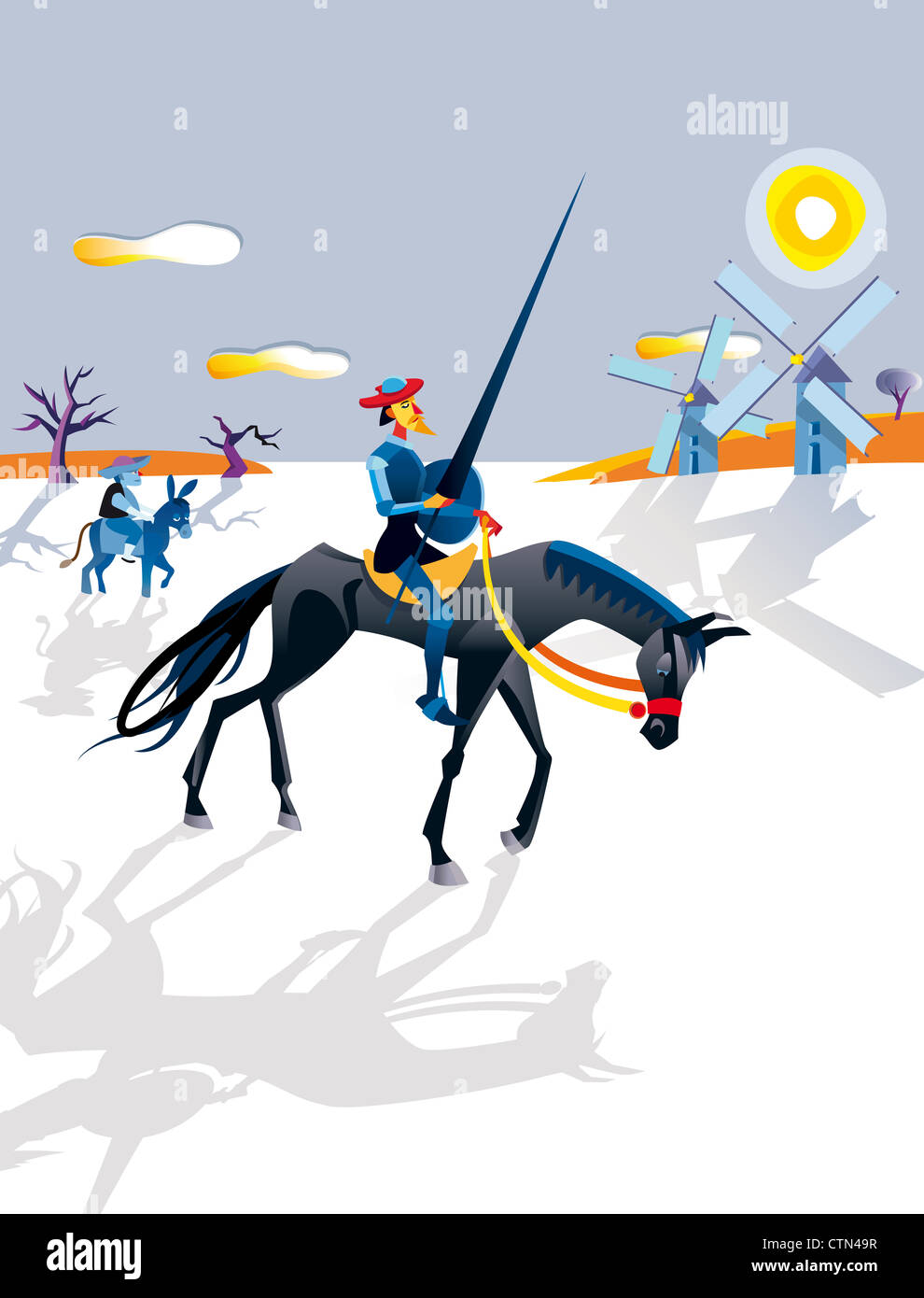 Don Quichotte de la Mancha, le célèbre personnage créé par Miguel de Cervantes à travers les domaines de l'Espagne. Banque D'Images