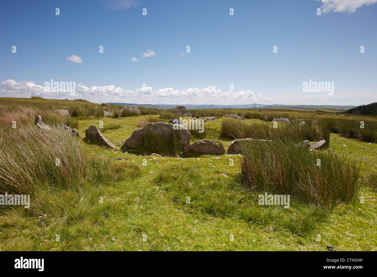 Llechart carn (Bague Cairn) Stone Circle, Rhyd-y-FRO, West Glamorgan, Pays de Galles, Royaume-Uni Banque D'Images