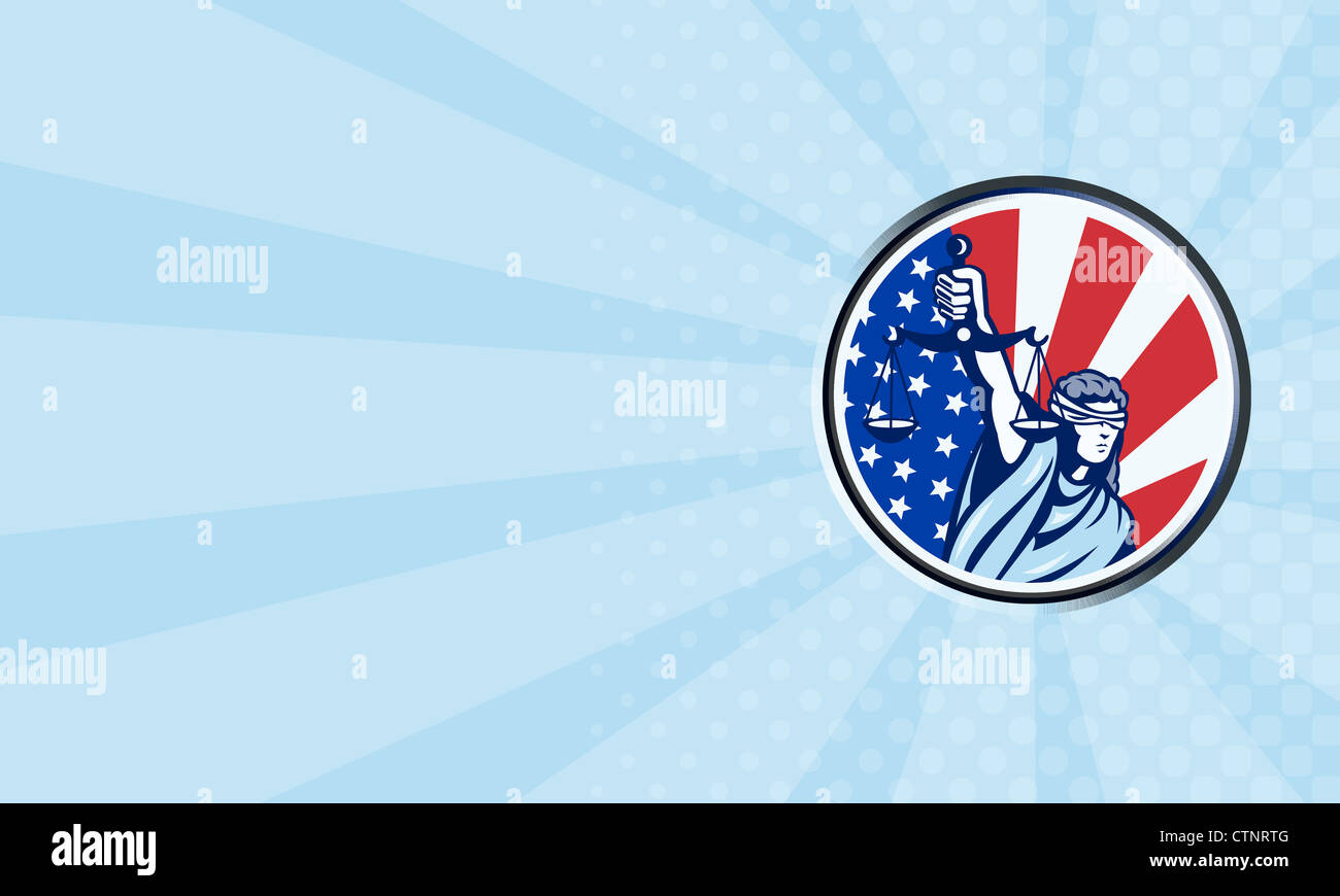 Illustration de dame avec bandeau holding balance de la justice avec American stars and stripes drapeau est défini à l'intérieur du cercle Banque D'Images