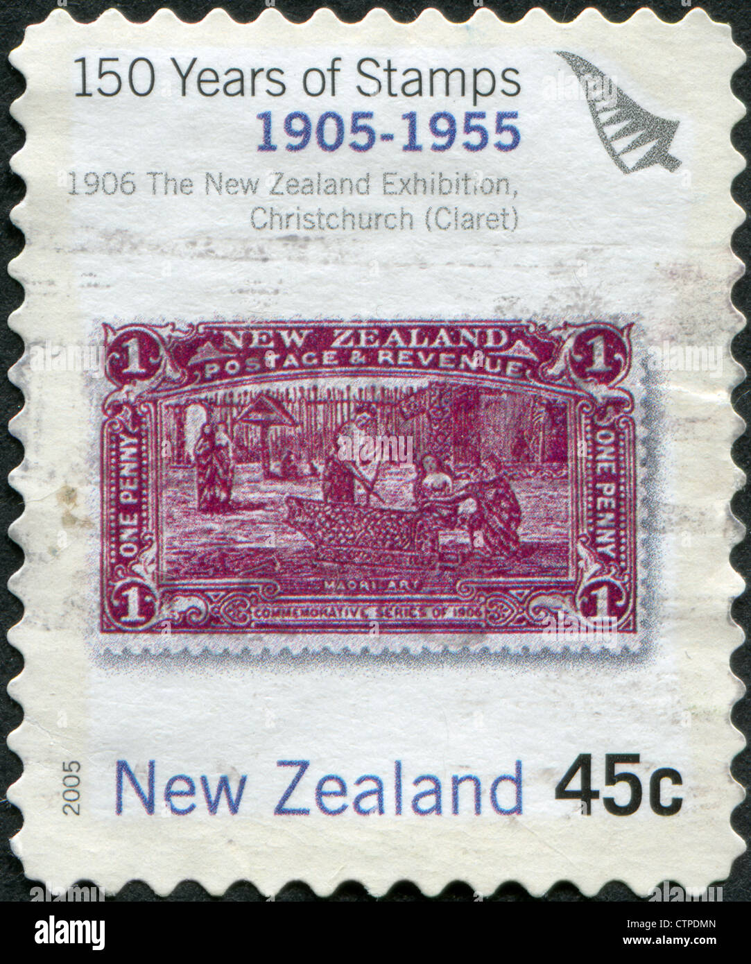 Timbres-poste imprimés en Nouvelle-Zélande, est dédiée à la célébration du 150e anniversaire des timbres-NZ, montre l'art maori, vers 2005 Banque D'Images
