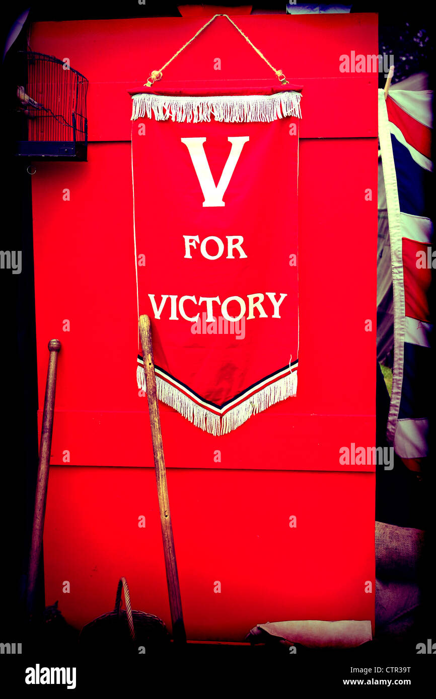 V for victory banner - WW2 propaganda positive Banque D'Images