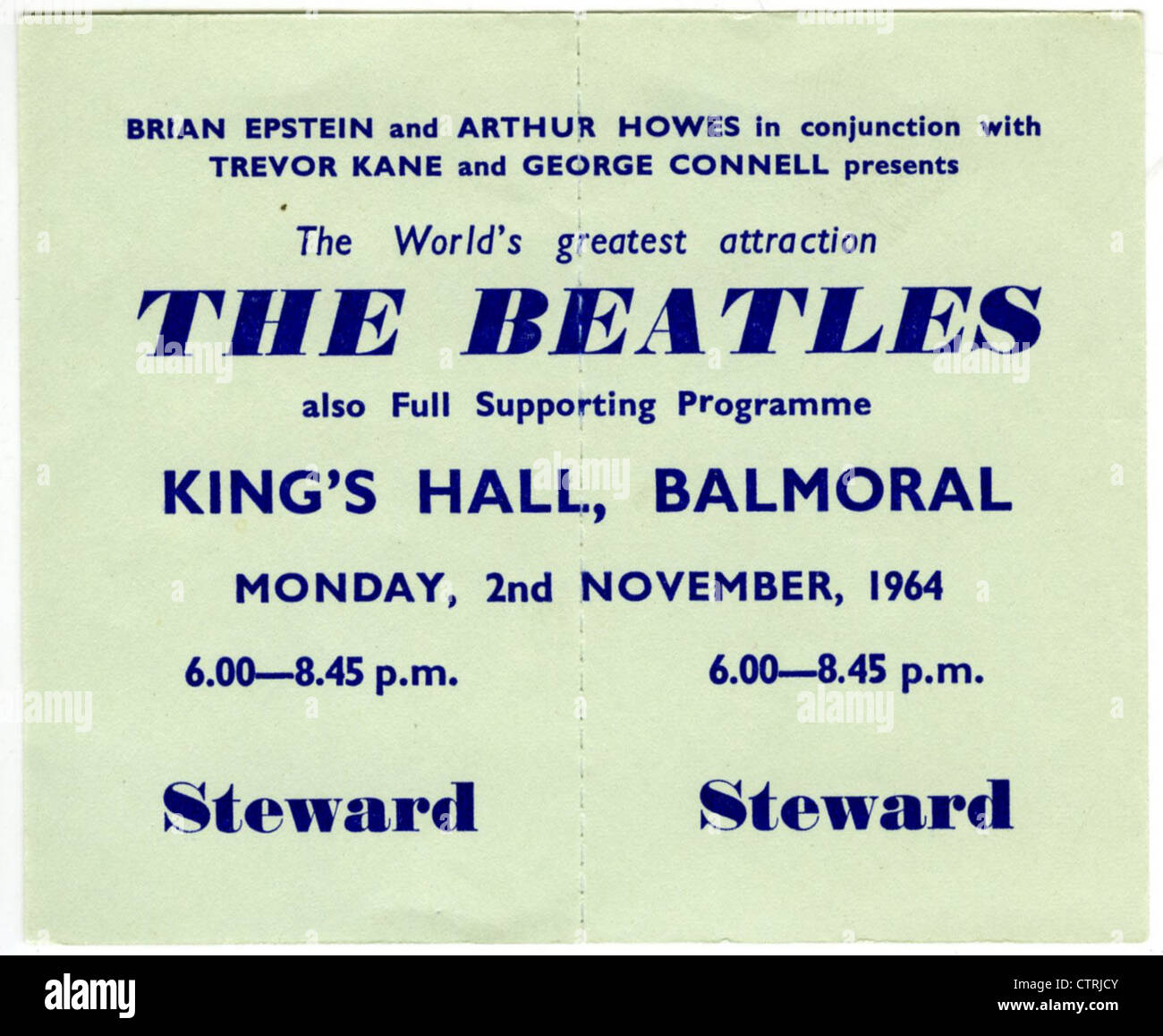 001058 - The Beatles Concert talon de billet aux rois, Balmoral Hall le 2 novembre 1964 Banque D'Images