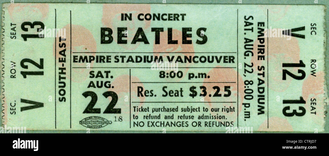 000993 - The Beatles Concert talon de billet de l'Empire Stadium de Vancouver, le 22 août 1964 Banque D'Images