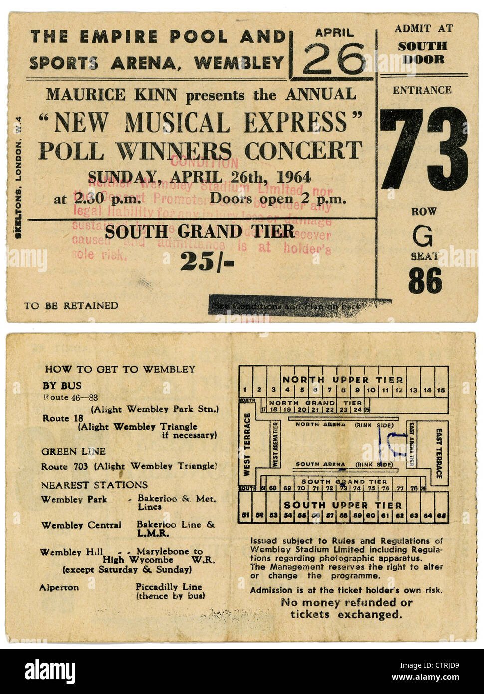 000996 - le talon de billet de concert des Beatles le NME Poll Winners Concert au Wembley Empire Pool, le 26 avril 1964 Banque D'Images