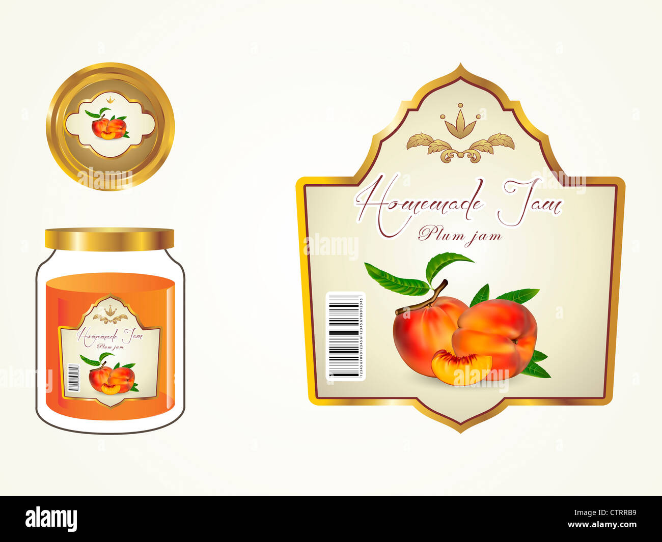 Les étiquettes, confiture de fruits, pots de confiture et les couvercles  pour voir l'étiquette Photo Stock - Alamy