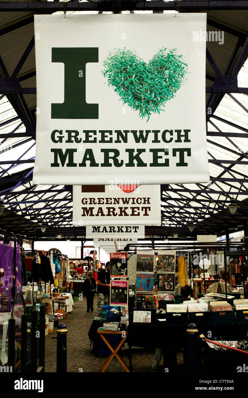 Vue de Greenwich marché couvert dans le Royal Borough de Greenwich, Londres. Banque D'Images