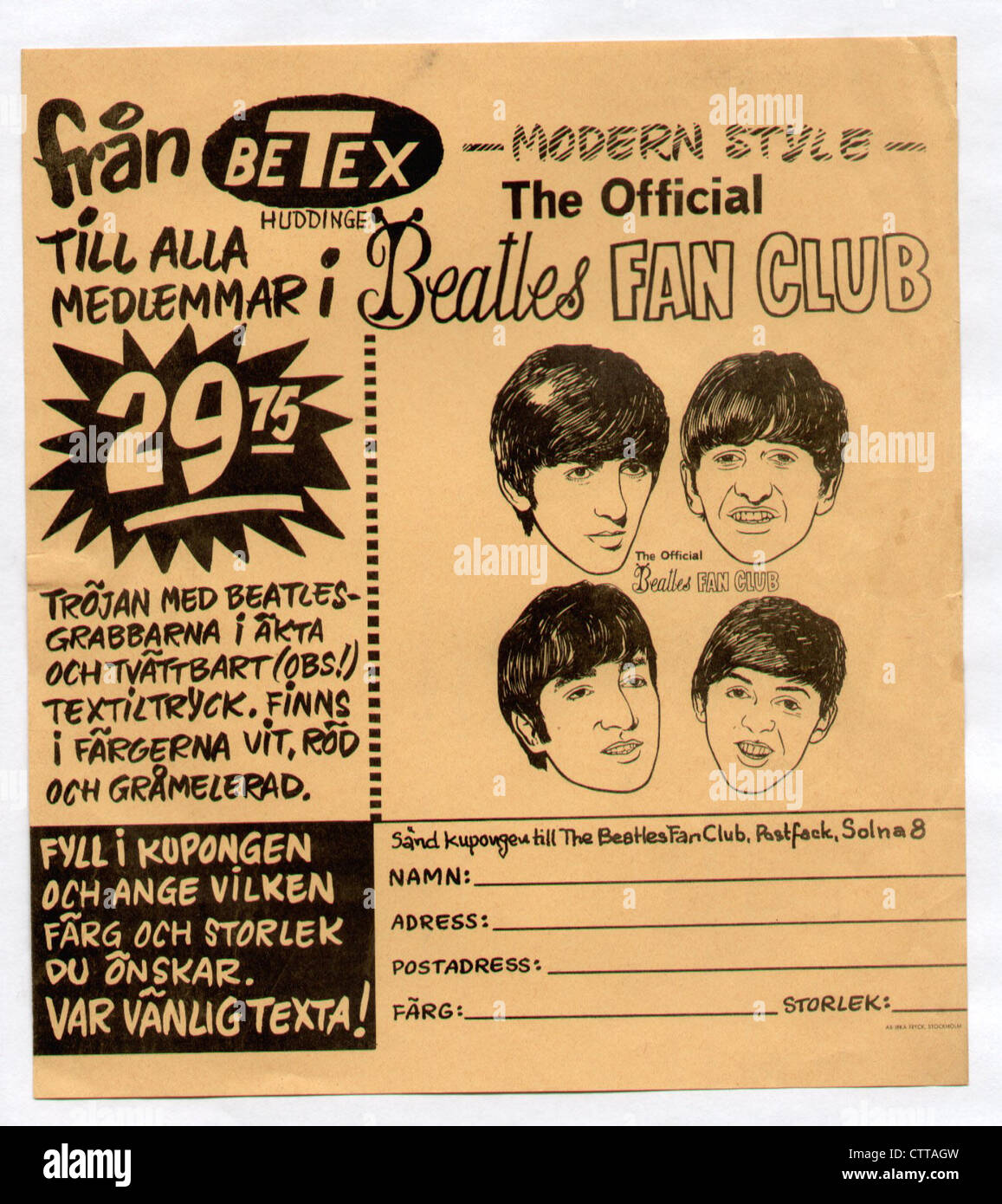 000936 - Les Beatles 1964 Fan Club officiel suédois annonce Banque D'Images