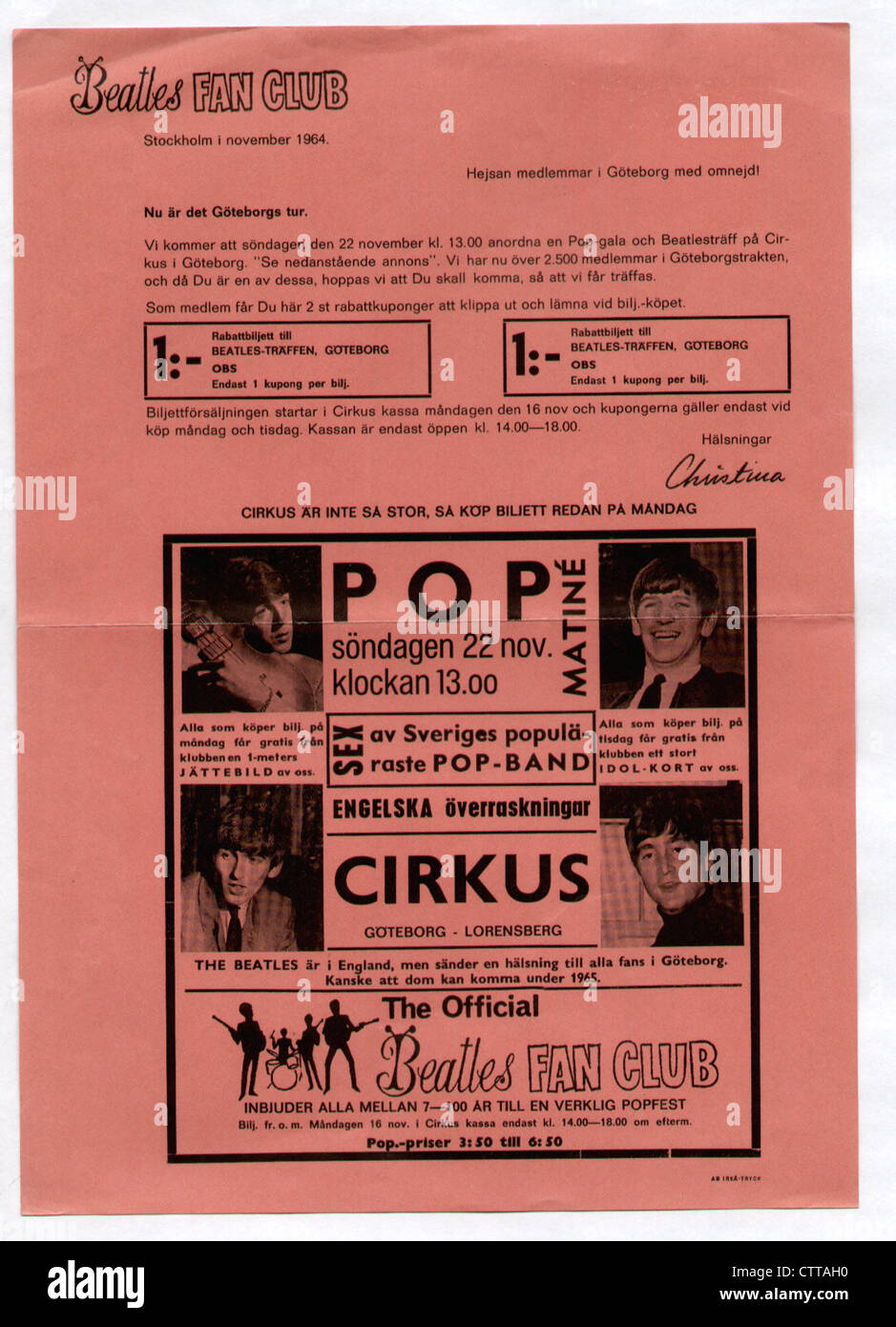 000940 - Les Beatles fan club officiel suédois 1964 feuilles Banque D'Images