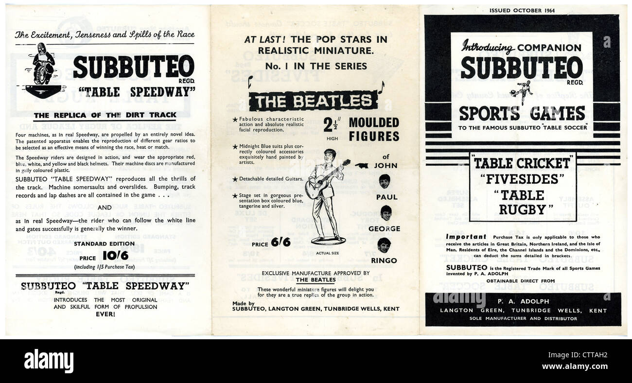 000935 - Les Beatles 1964 Subbuteo Dépliant promotionnel Banque D'Images
