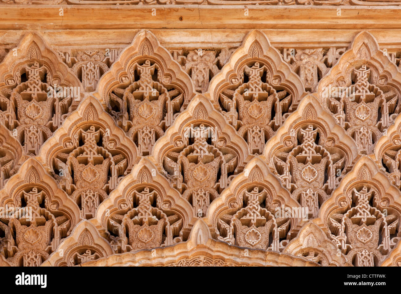 Les pierres décoratives travailler dans l'Alhambra, Grenade, Andalousie, espagne. Banque D'Images