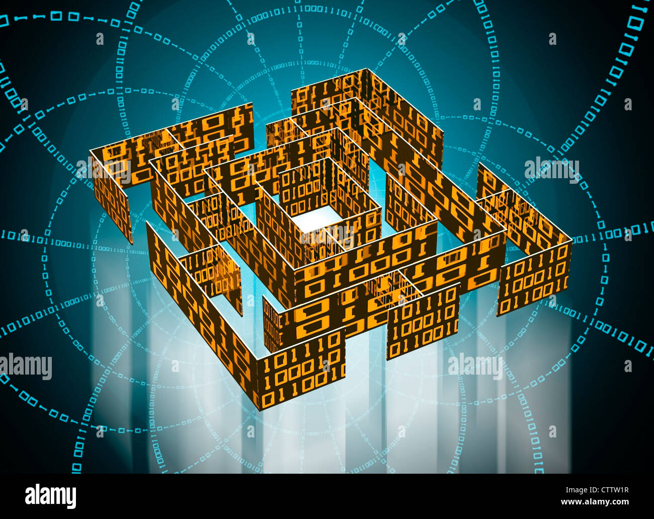 Datenkolonnen Binärcode labyrinthe mit aus Banque D'Images