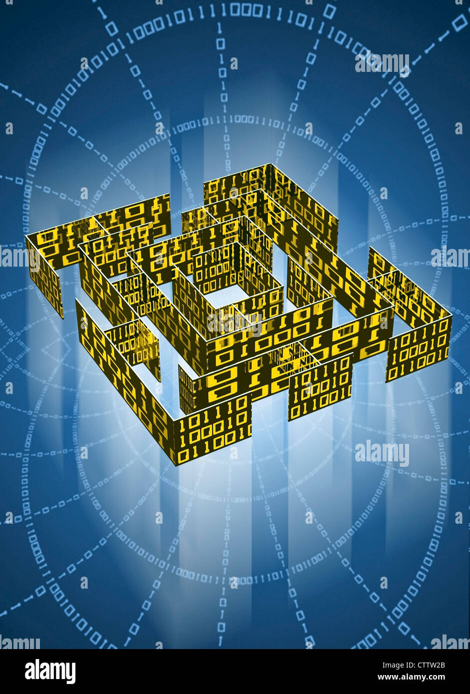 Datenkolonnen Binärcode labyrinthe mit aus Banque D'Images