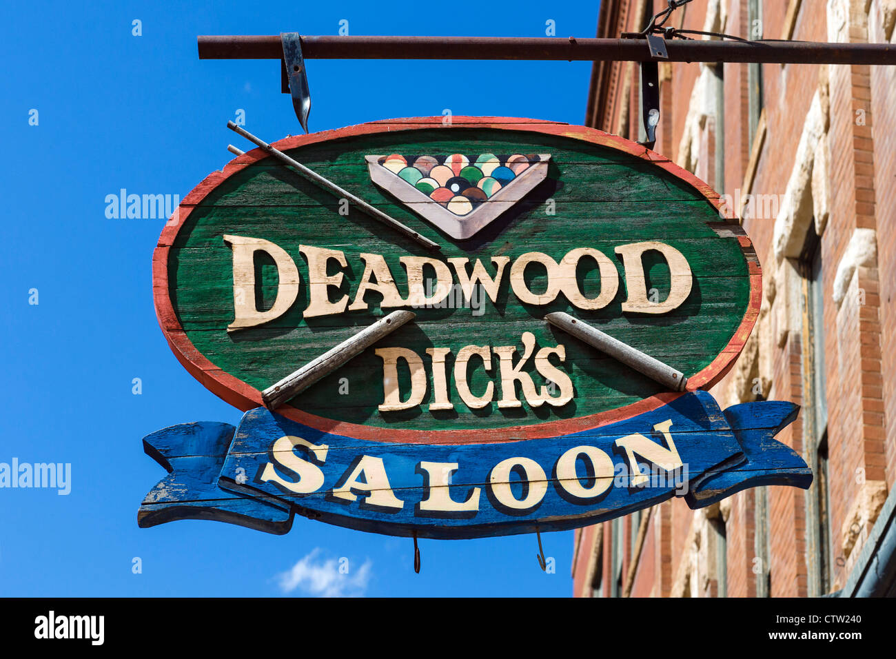 'Deadwood Dicks' Saloon signe, Sherman Street, dans la ville historique de Deadwood, Dakota du Sud, où Wild Bill Hickok est tué, USA Banque D'Images
