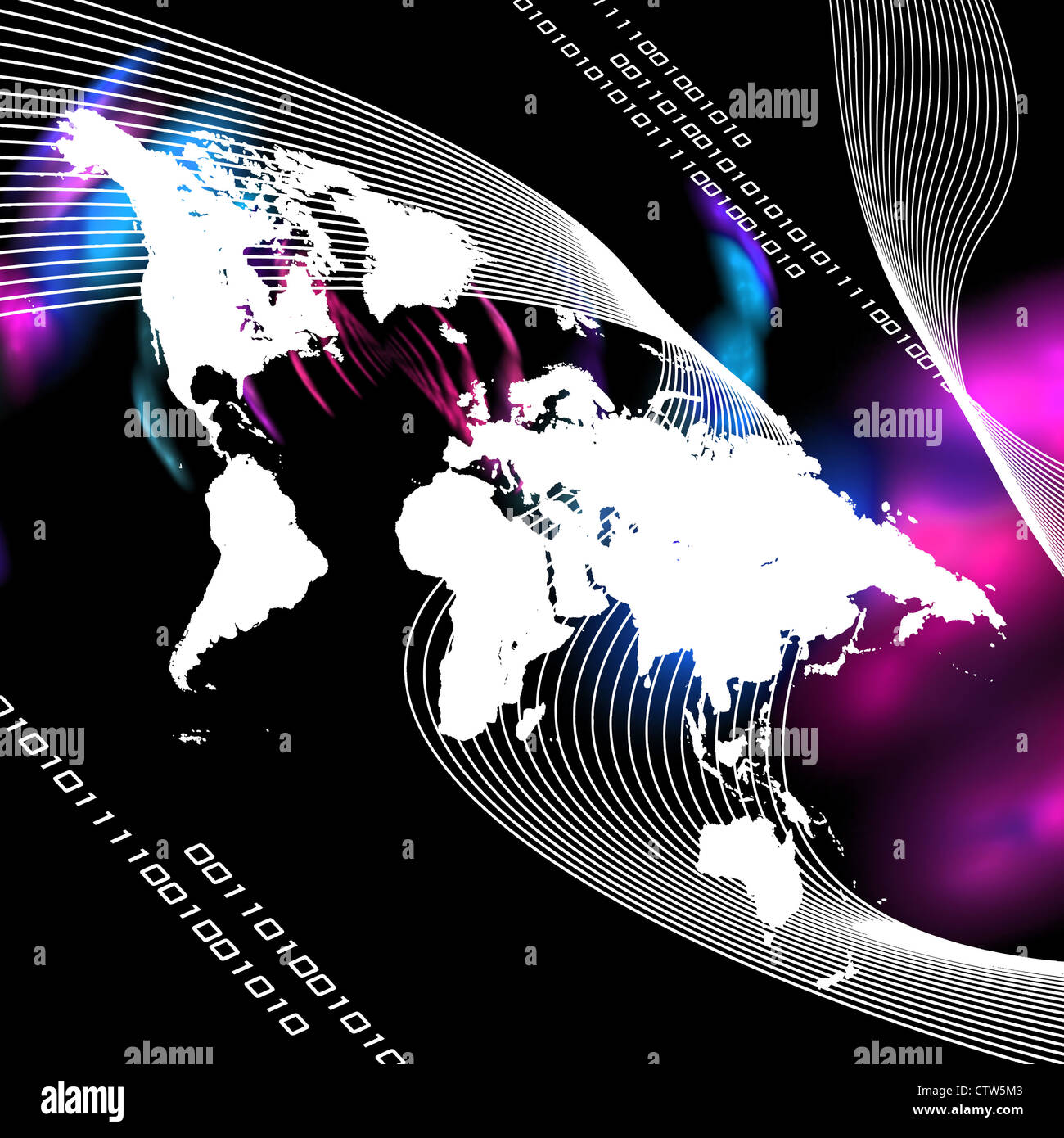 Montage d'une carte du monde avec un code binaire. Cette image fonctionne très bien pour les communications internet et plus encore. Banque D'Images
