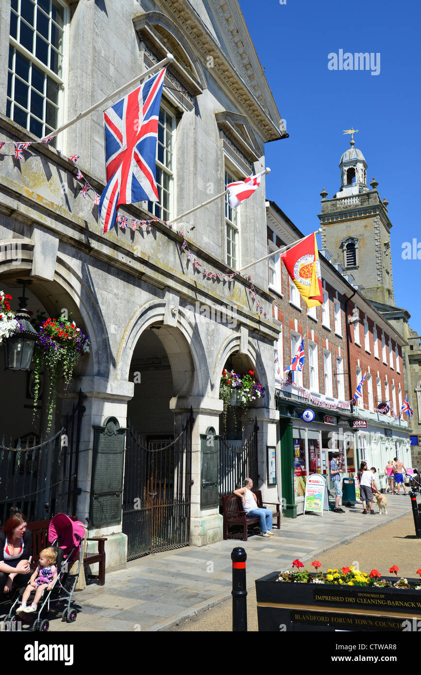 The Corn Exchange (Mairie), Place du marché, Blandford Forum, Dorset, Angleterre, Royaume-Uni Banque D'Images