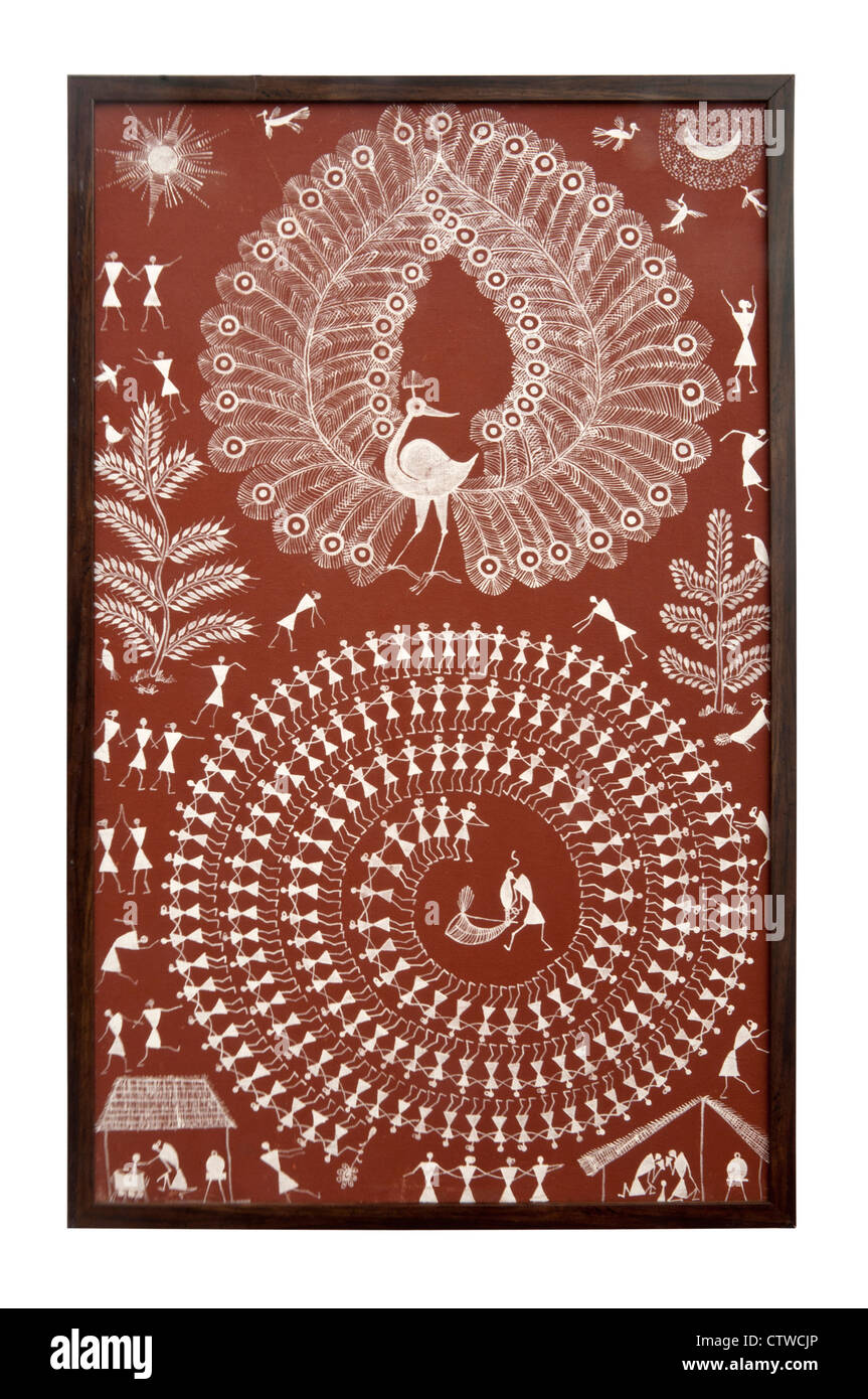 Tribal art peinture, feuille de palmier, qui se composent d'Talapatra gravures linéaires utilisés pour illustrer des histoires Banque D'Images