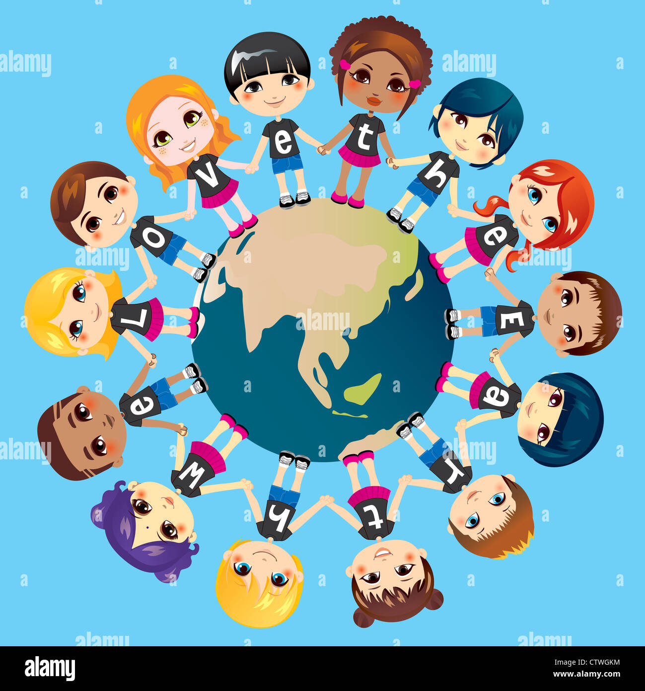 Les enfants se tenant la main autour du monde port shirts de l ...