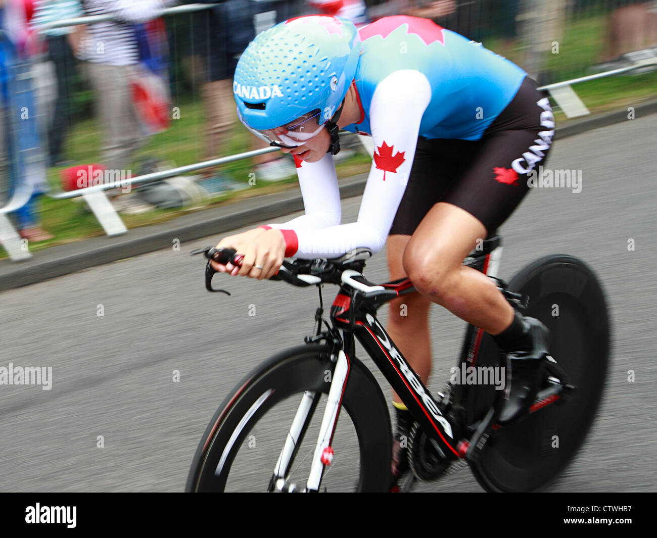 Jeux Olympiques de 2012 à Londres, du cyclisme féminin Time Trial - Denise Ramsden, Canada Banque D'Images