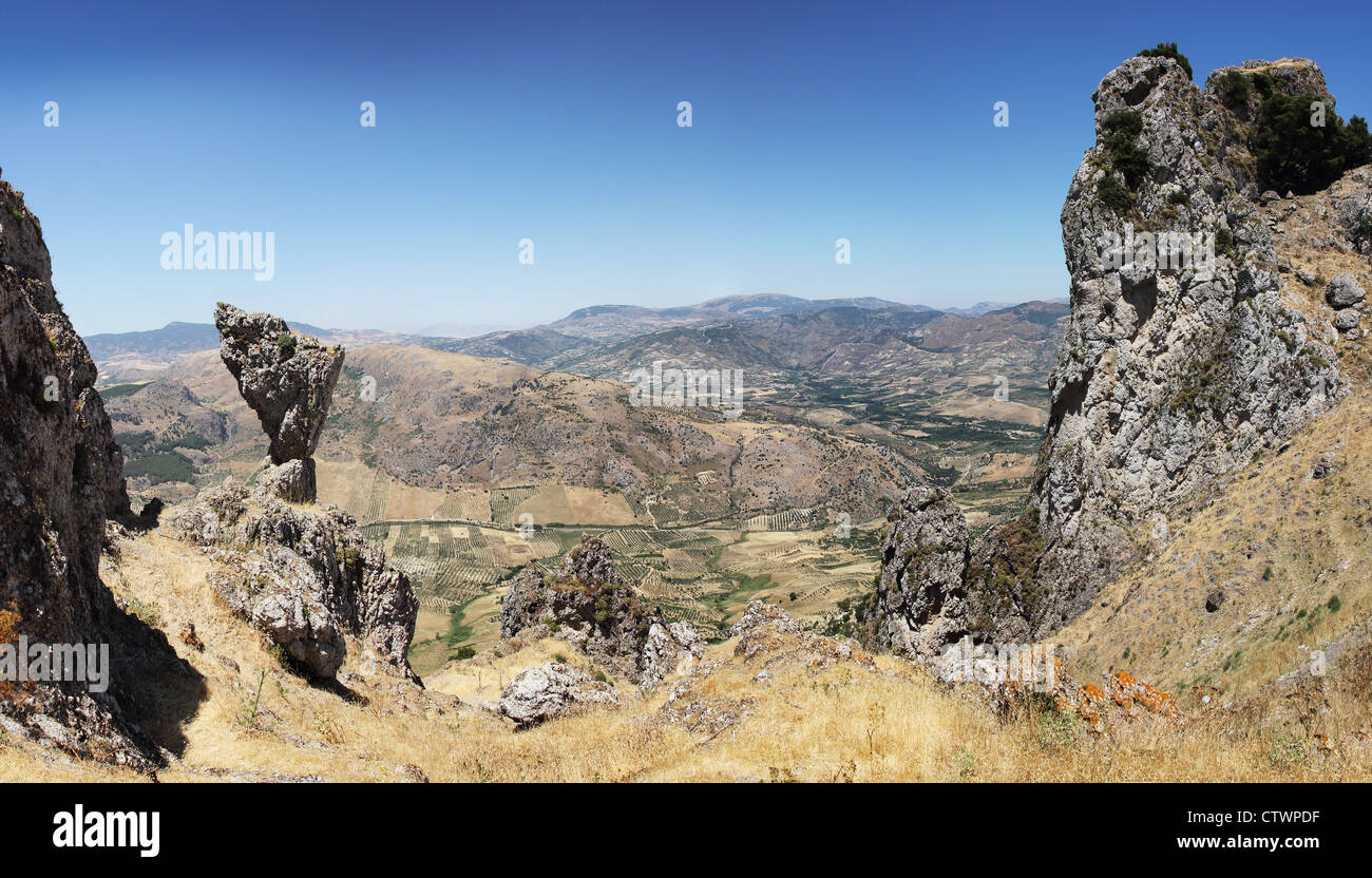 Caltabellotta, Sicile, Italie, vue panoramique sur la vallée Banque D'Images