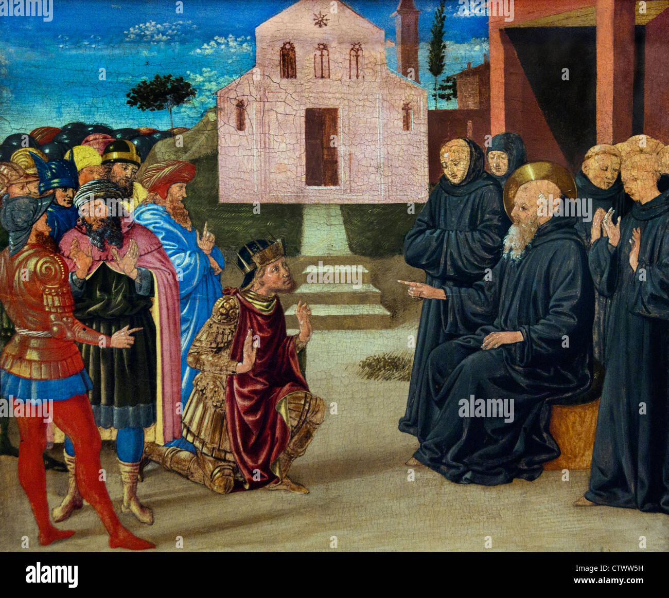 Totila avant Saint Benoît par Benozzo Gozzoli (Benozzo di Lese di Sandro) 420-1497 Italie Italien Banque D'Images