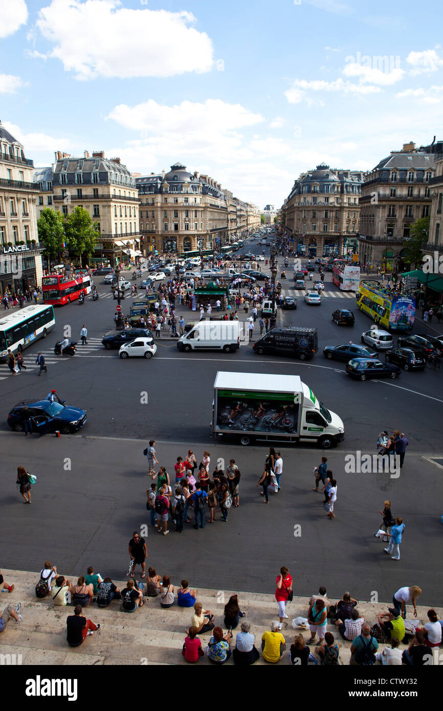 La vue depuis le balcon du Palais Garnier (Opéra de Paris), à Paris, France Banque D'Images