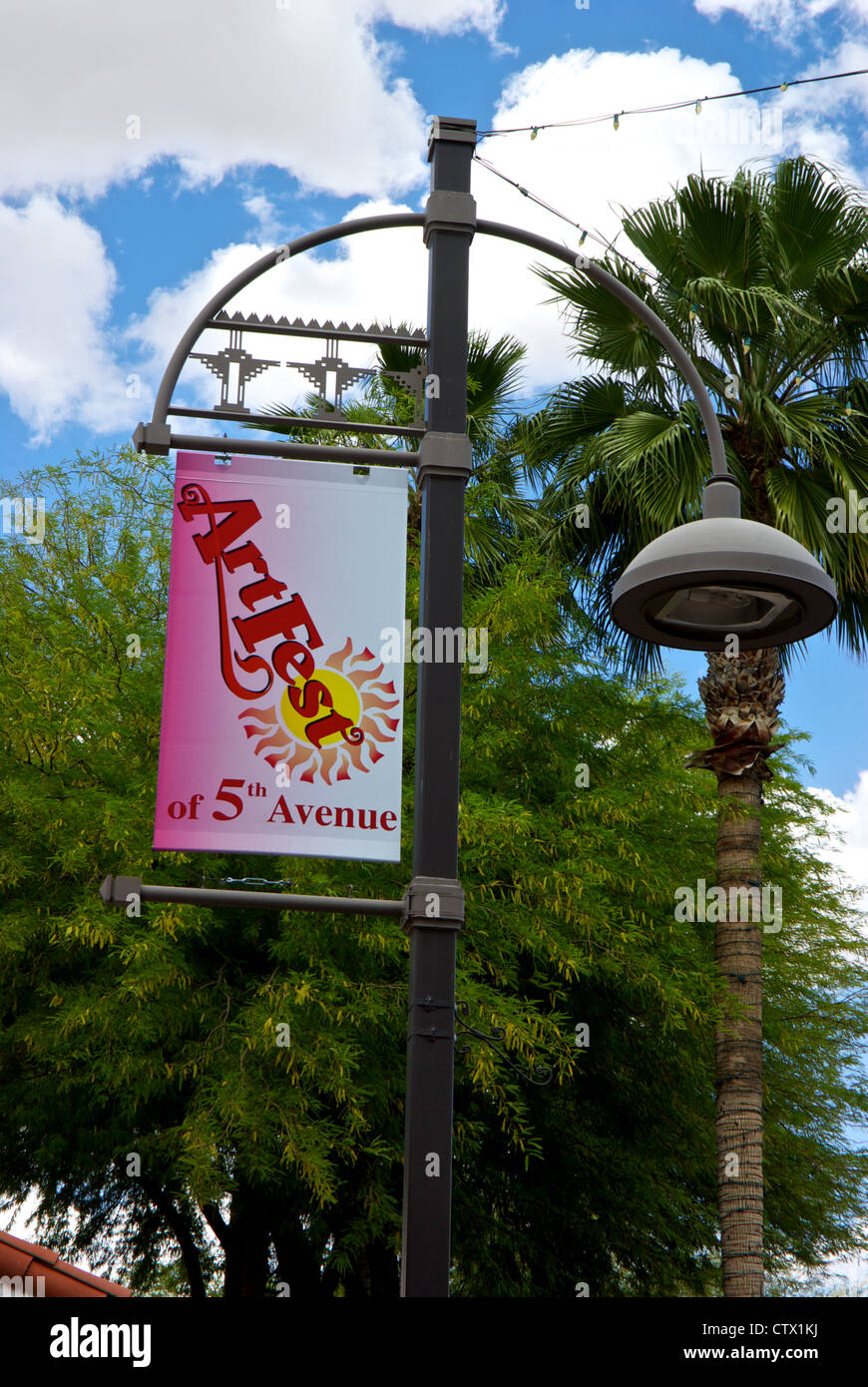 Art Fest street light lamp post banner Old Town Scottsdale Az Arts District Banque D'Images