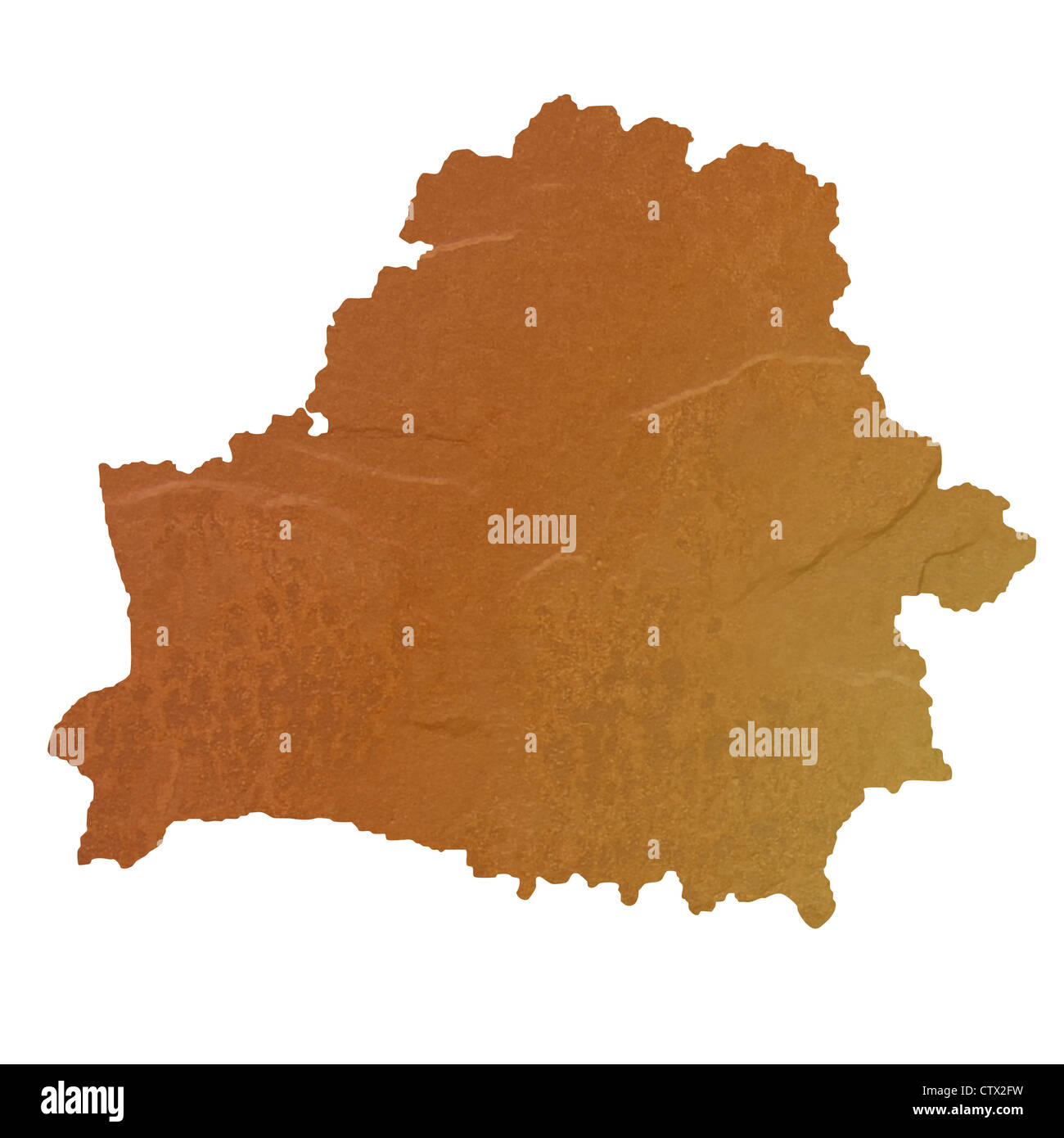 Carte texturée du Bélarus plan avec brown rock ou la texture de pierre, isolé sur fond blanc avec chemin de détourage. Banque D'Images