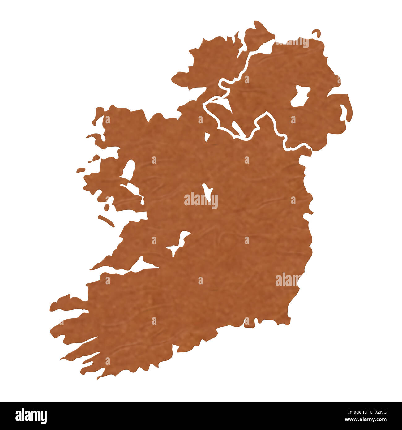 Carte d'Irlande avec brown rock ou la texture de pierre, isolé sur fond blanc avec chemin de détourage. Banque D'Images