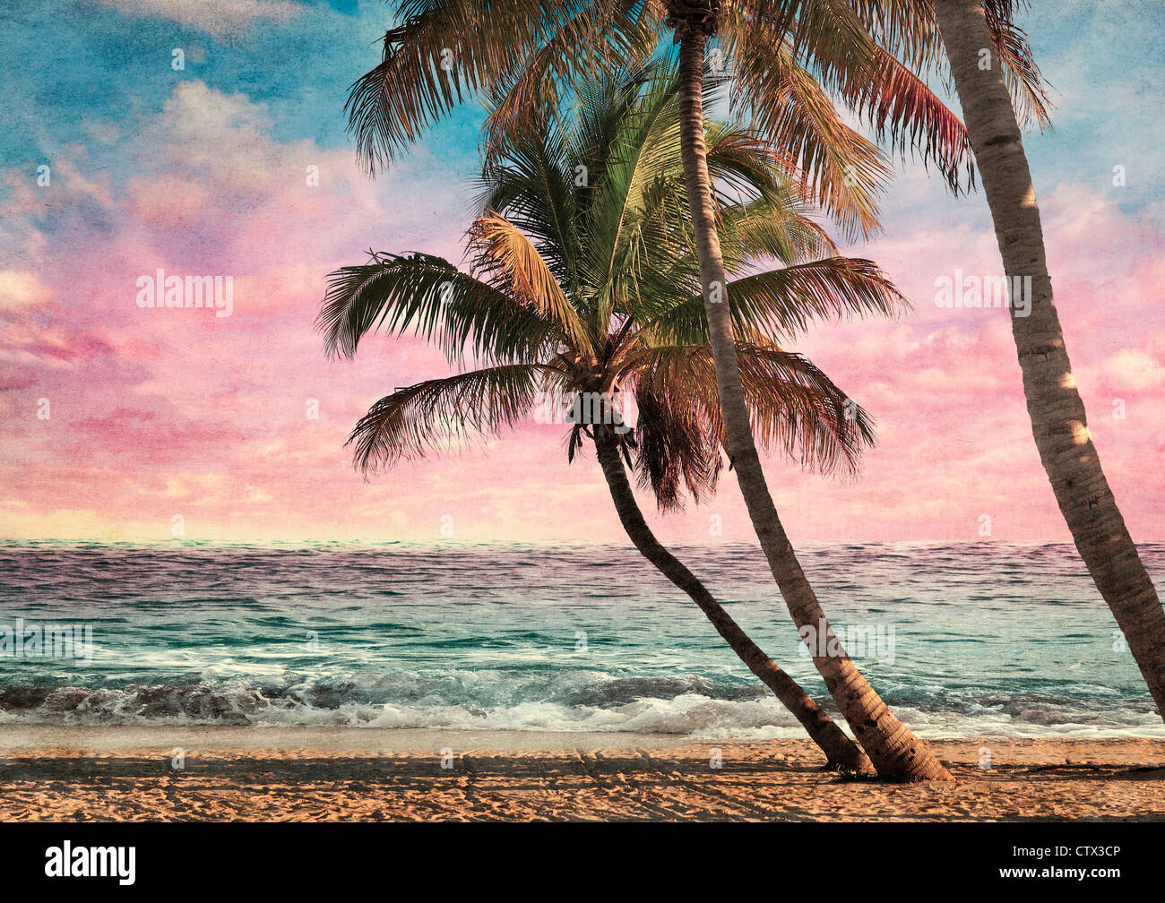 Image de grunge Tropical Beach at Sunset Banque D'Images