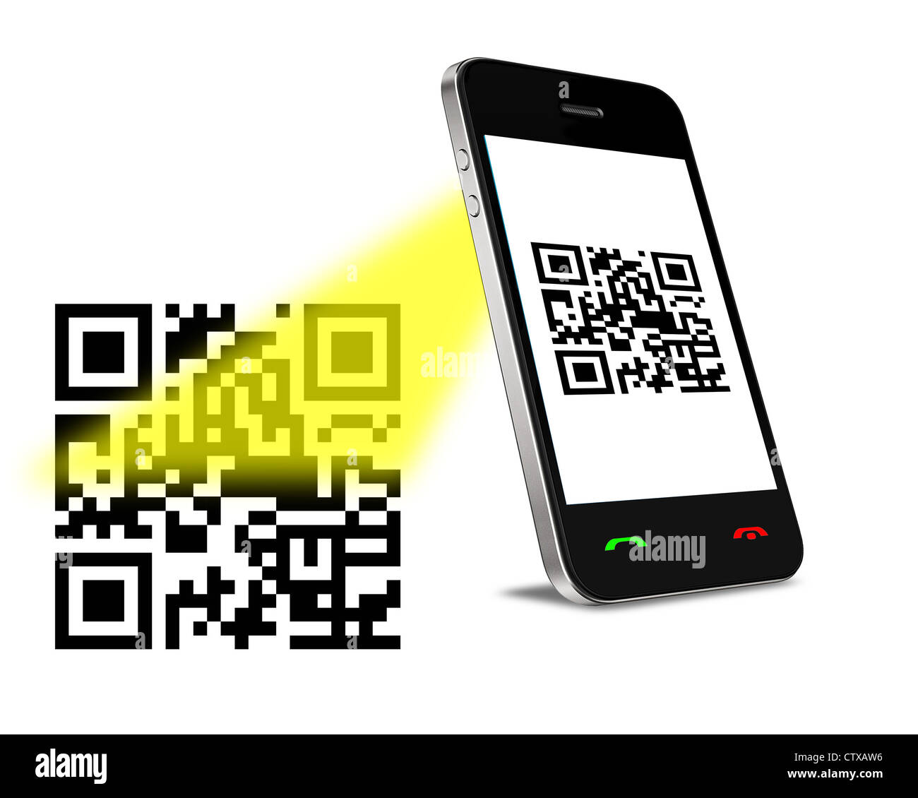 Portable lecture QR code. Isolé sur blanc. Banque D'Images