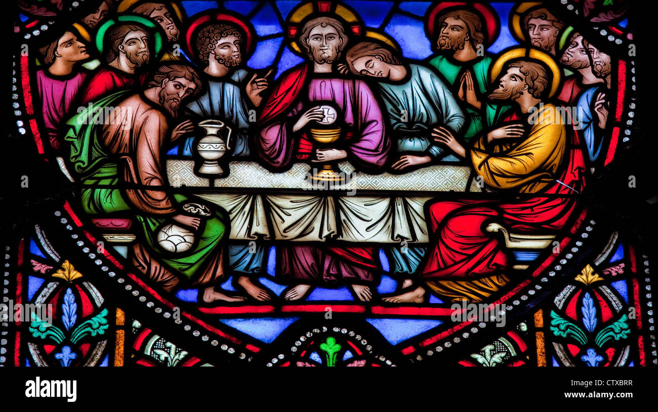 Jésus et les douze apôtres le jeudi saint au cours de la Dernière Cène Banque D'Images