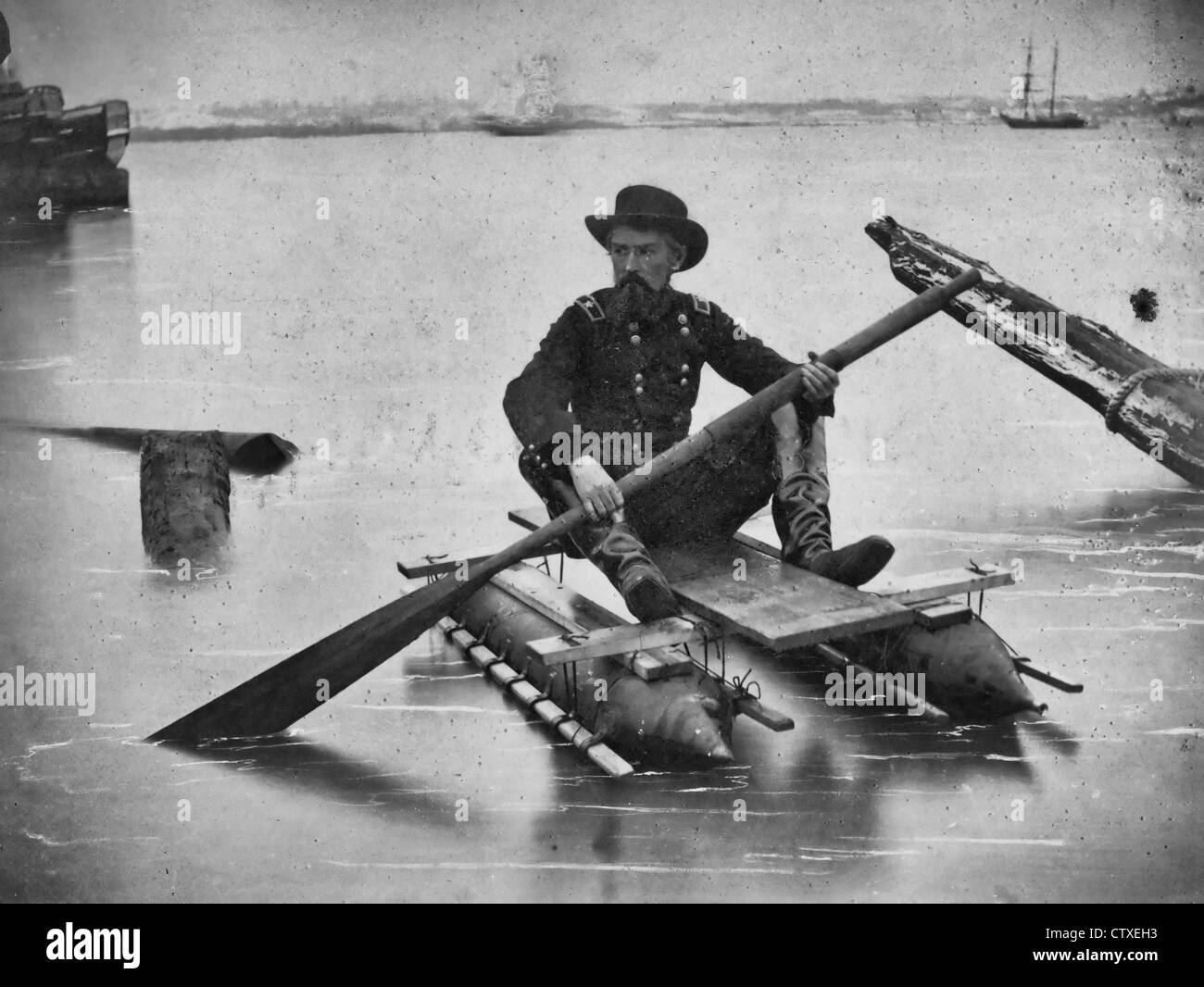 Général Herman Haupt, Syndicat général de l'Aviron, un bateau fait d'une paire de petits pontons, circa 1863 Banque D'Images