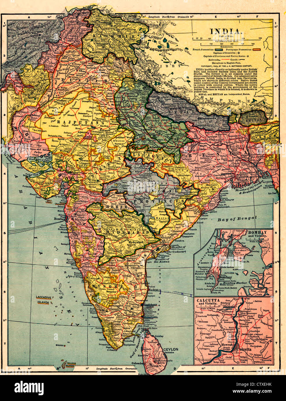 Inde - carte vintage vers 1903 Banque D'Images