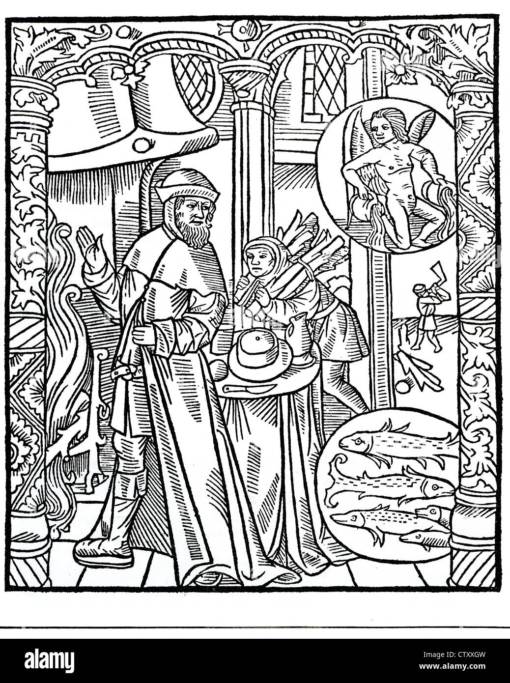 GRANT KALENDRIER Gravure sur bois à partir de la 1496 livre imprimé par Guy marchant à Troyes, France, en 1496, illustrant l'hiver Banque D'Images