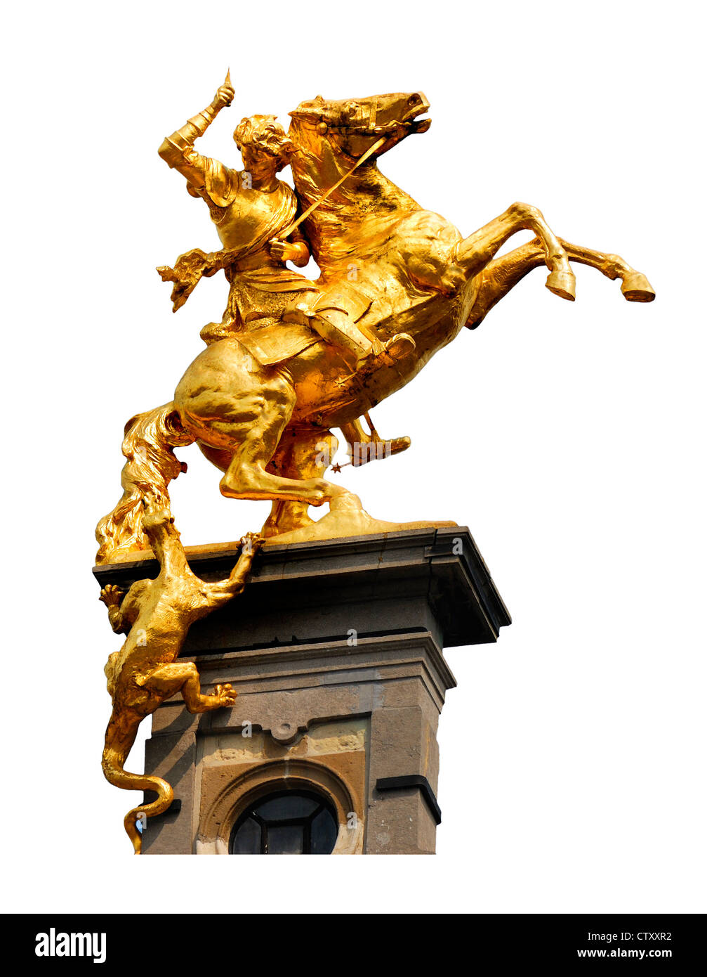 Anvers / Antwerpen, Belgique. Statue de St George et le Dragon sur le toit d'un bâtiment en Grote Markt Banque D'Images