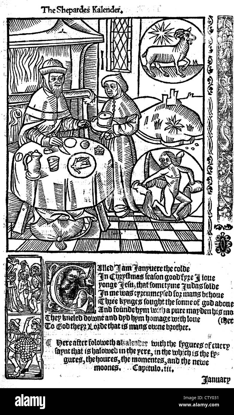 KALENDER DU SHEPHERDES English edition d'un original 1490s French almanac Banque D'Images