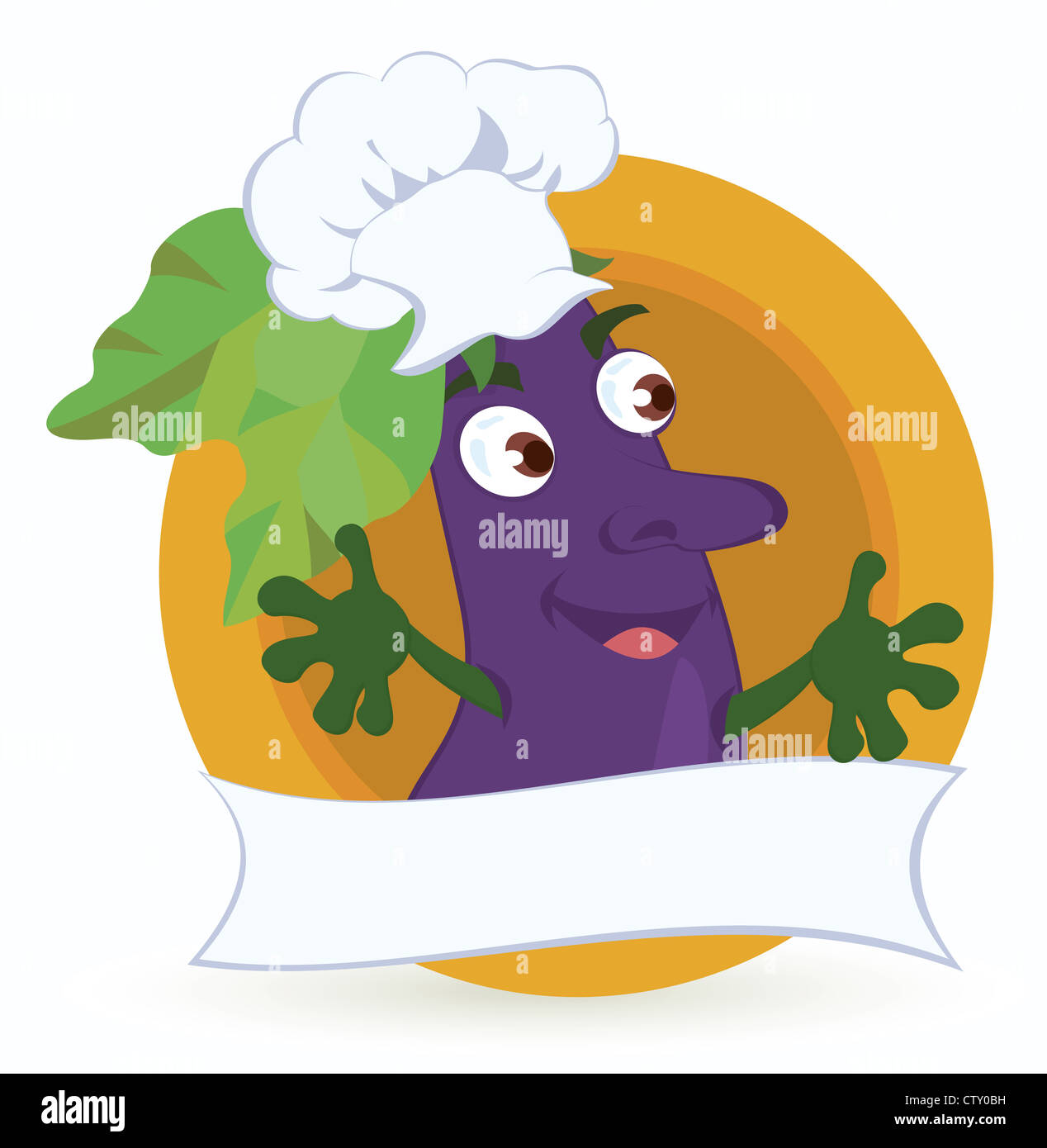 Personnage de l'aubergine avec ruban promo vector illustration Banque D'Images