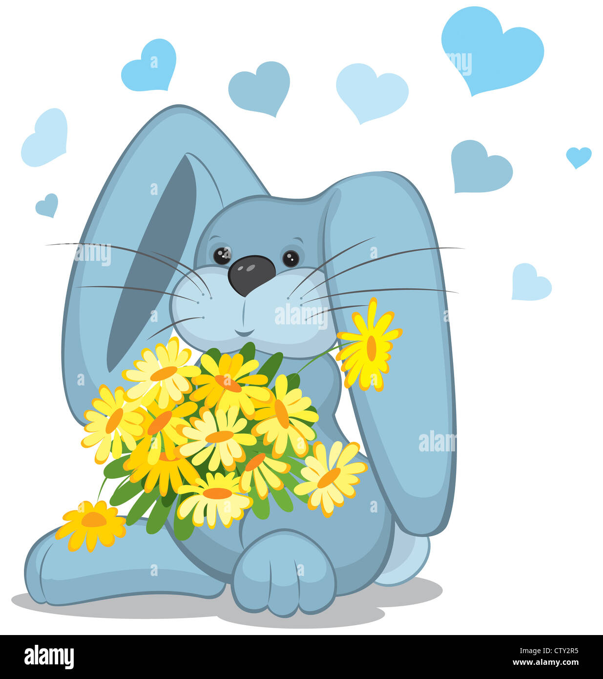 Lapin bleu avec fleurs daisy vector illustration on white Banque D'Images