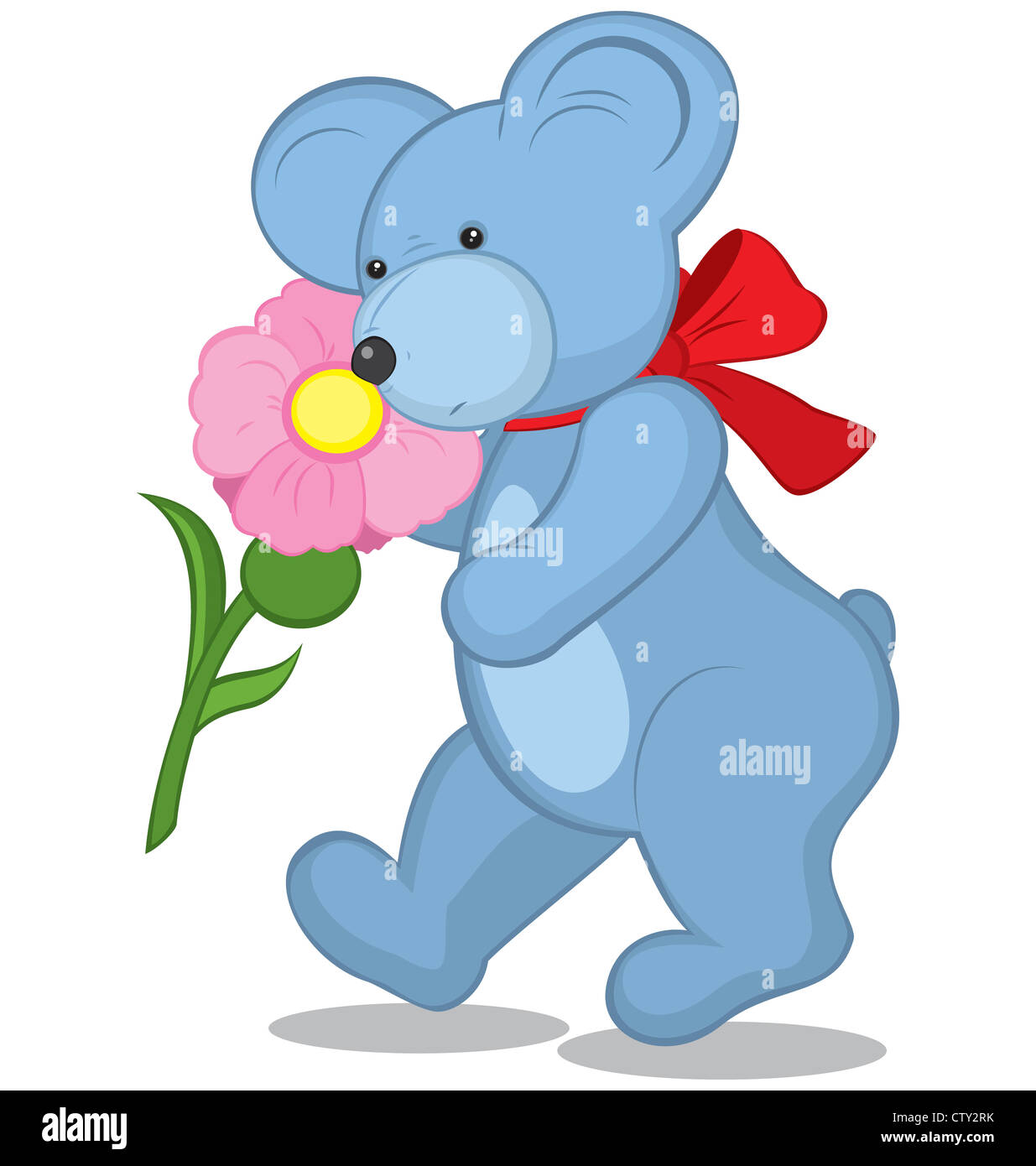Ours bleu avec fleur vector illustration on white Banque D'Images