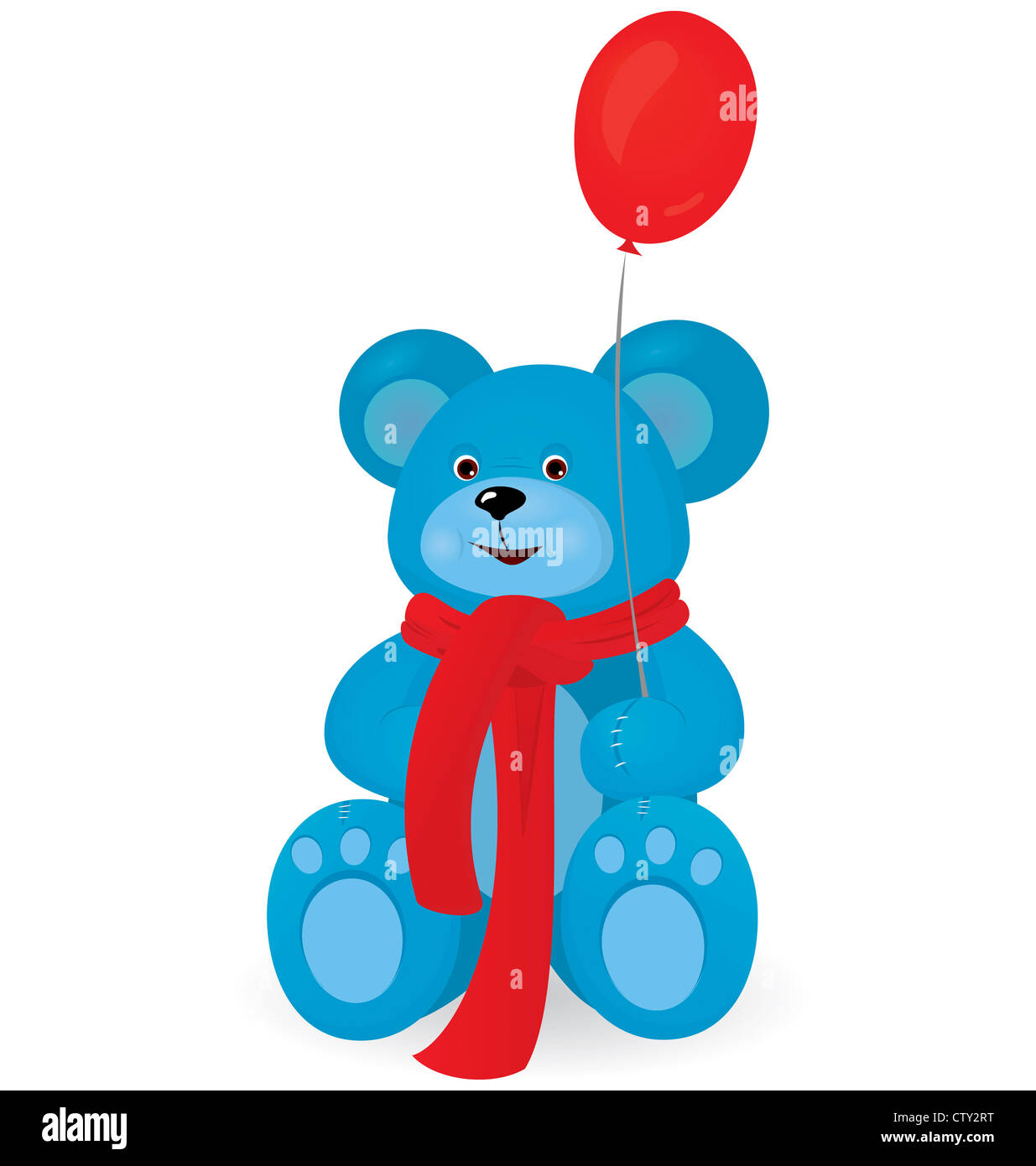 Ours bleu avec ballon rouge vector illustration sur blanc .. Banque D'Images