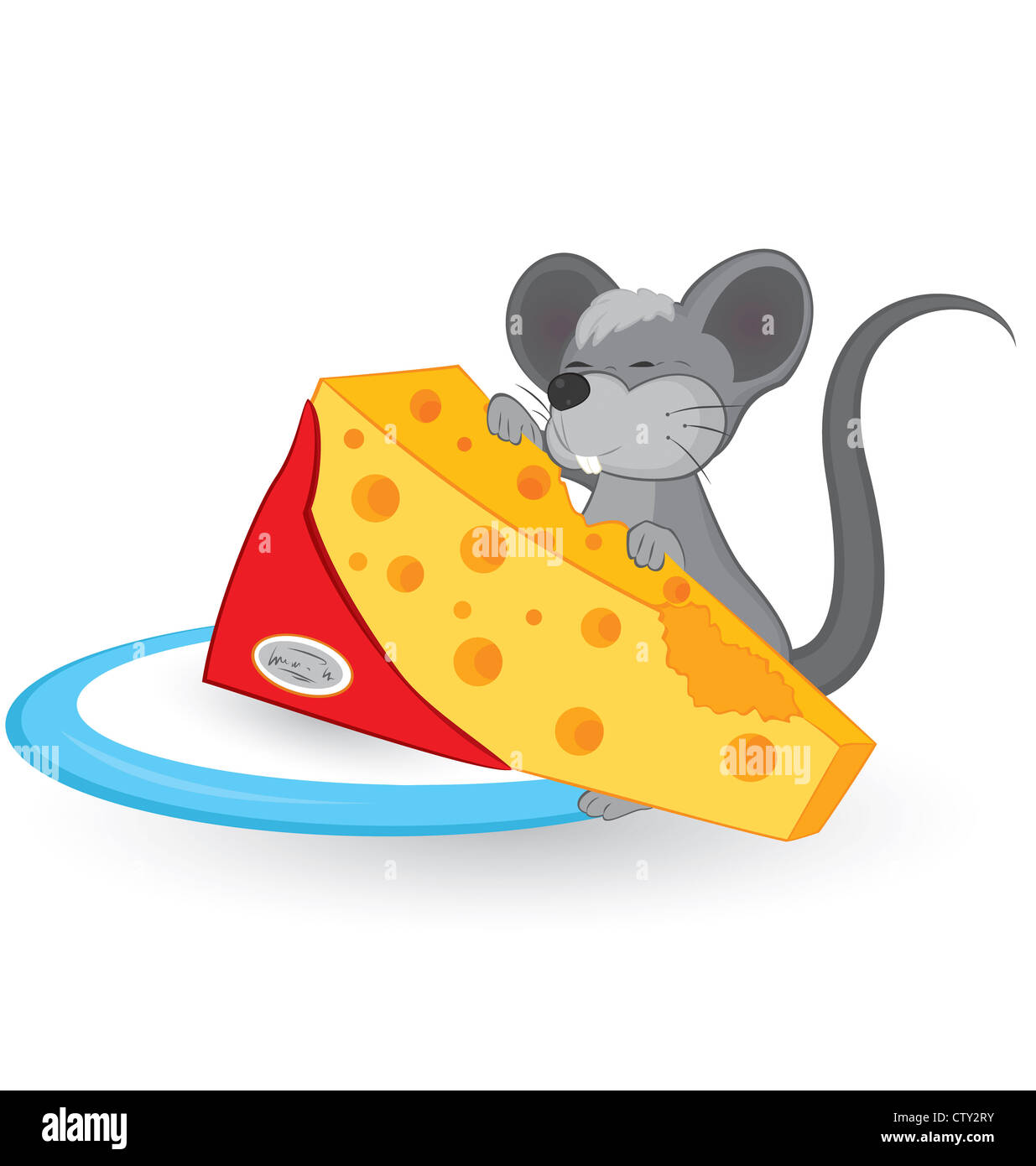 Avec le fromage de la souris Cartoon vector illustration sur fond blanc. Banque D'Images