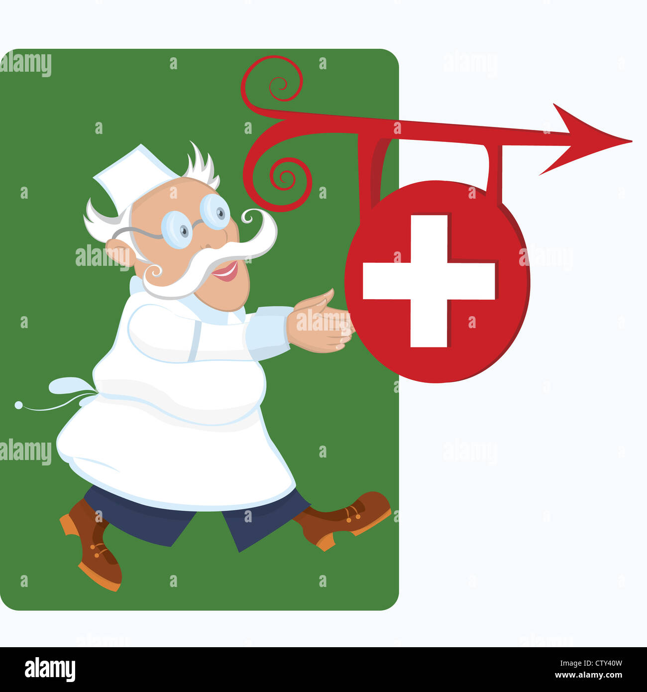 Médecin est en marche près de l'illustration des signes médicaux Banque D'Images