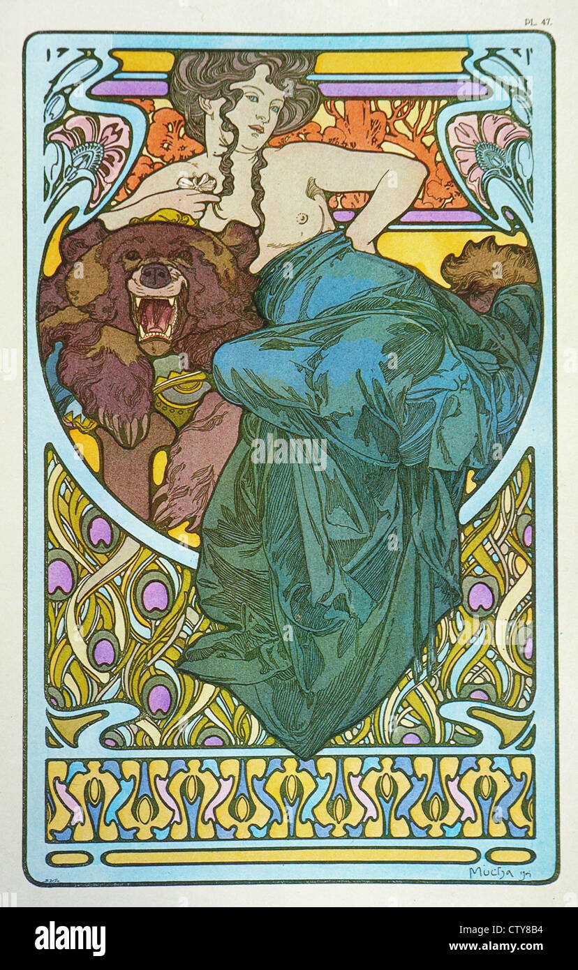 Alphonse Maria Mucha 1860 - 1939 Femme avec un ours Banque D'Images