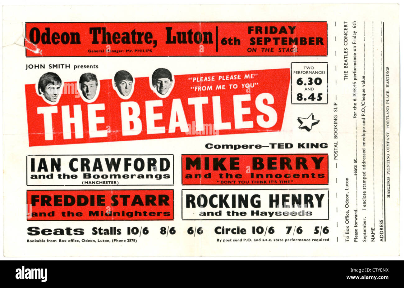 000654 - le concert des Beatles aux prospectus du Théâtre de l'Odéon à Luton le 6 septembre 1963 Banque D'Images