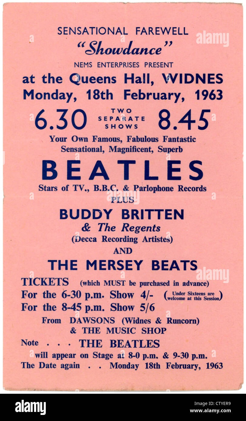 000712 - le concert des Beatles aux prospectus de Queens Hall à Widnes, le 18 février 1963 Banque D'Images