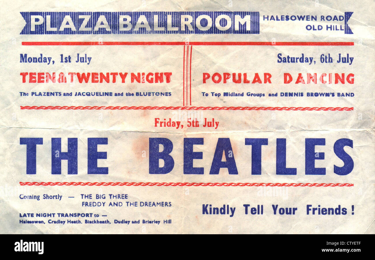 000760 - le concert des Beatles d'une circulaire de l'ancienne salle de bal Plaza Hill le 5 juillet 1963 Banque D'Images