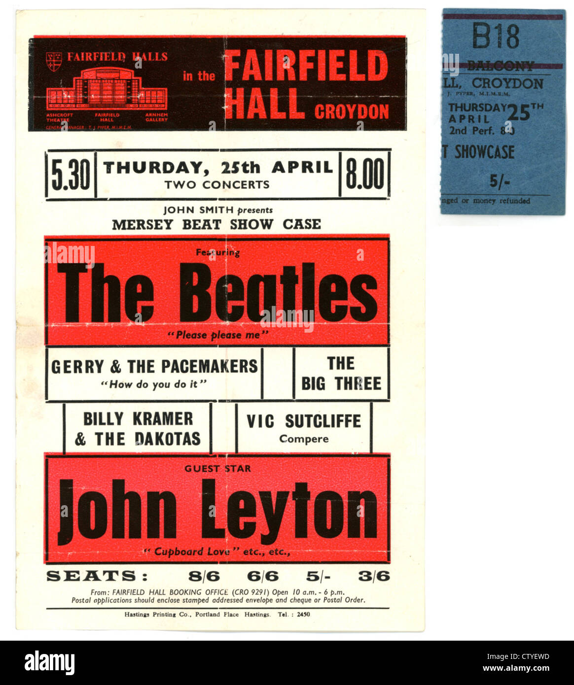 000853 - le concert des Beatles aux prospectus de Croydon Fairfield Hall le 25 avril 1963 Banque D'Images
