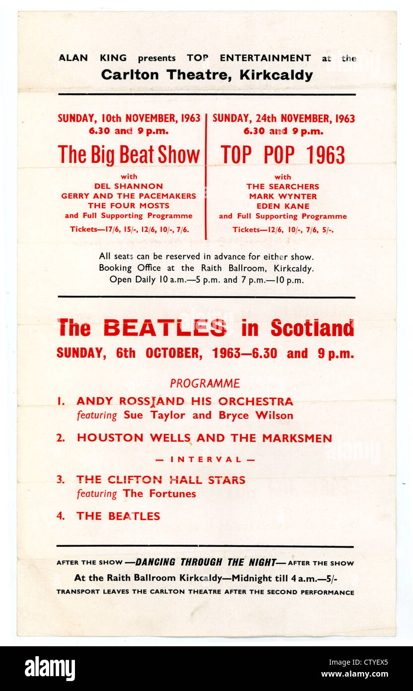 000870 - le concert des Beatles aux prospectus de l'hôtel Du Théâtre, Kirkcaldy le 6 octobre 1963 Banque D'Images