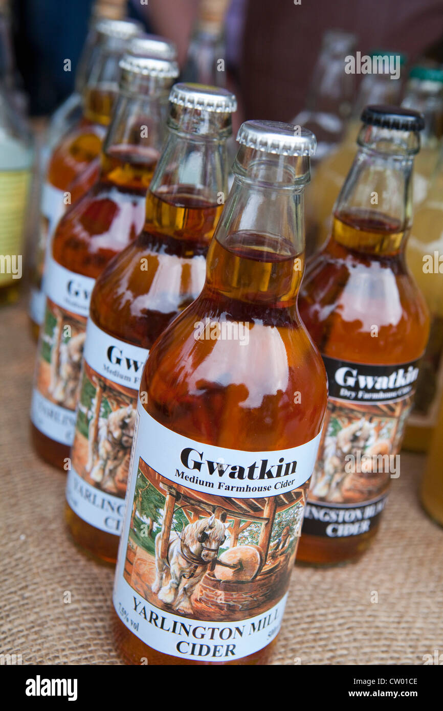 Bouteilles de cidre à Abergavenny Gwatkin Food Festival, Monmouthshire, Wales, UK Banque D'Images